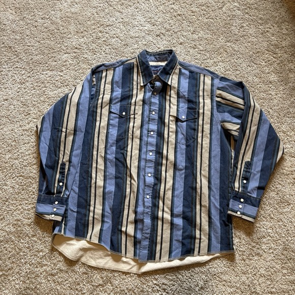 Wrangler Other - Vintage 90s Wrangler Brushpopper Pearl Snap Long Sleeve Men‎ 2XL 18x36